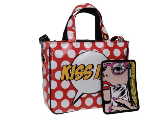 TOTE BAG RED COLOUR CARTOON STYLE. GLAM MODEL MADE OF LORRY TARPAULIN. - Unique Pieces Paul Meccanico