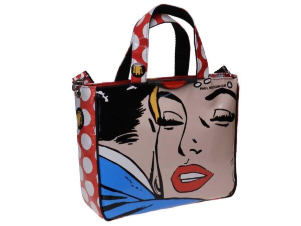 TOTE BAG RED COLOUR CARTOON STYLE. GLAM MODEL MADE OF LORRY TARPAULIN. - Unique Pieces Paul Meccanico