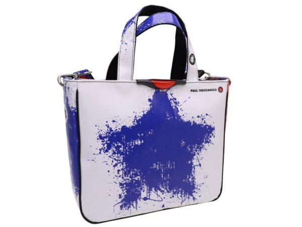 TOTE BAG ROYAL AND WHITE SPRAY EFFECT. GLAM MODEL MADE OF LORRY TARPAULIN. - Unique Pieces Paul Meccanico