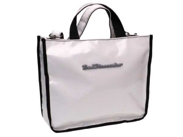 TOTE BAG WHITE COLOUR WITH PAUL MECCANICO METALLIC LOGO. GLAM MODEL MADE OF LORRY TARPAULIN. THIS ARTICLE IS SLIGHTLY SPOTTED. - Unique Pieces Paul Meccanico