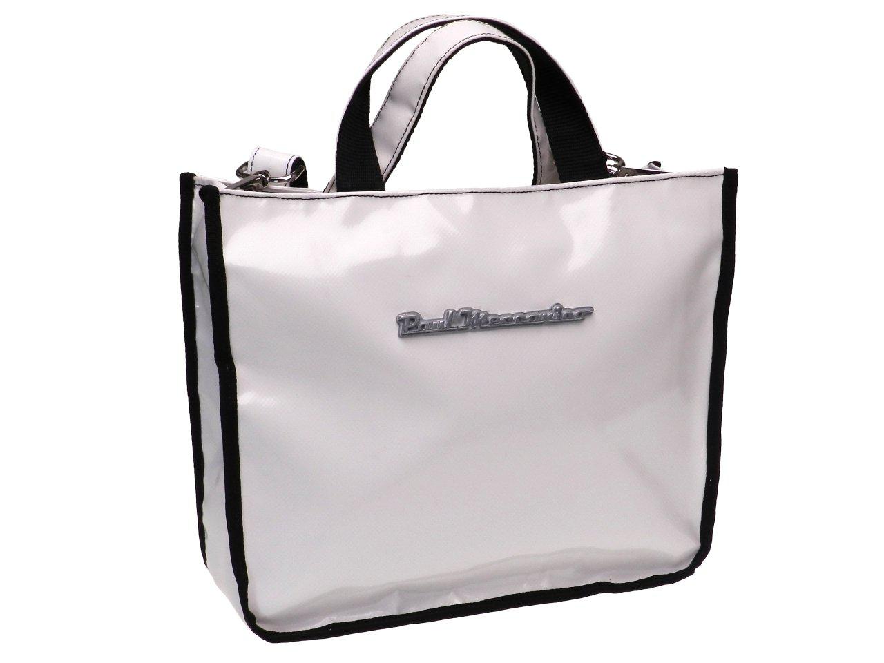 TOTE BAG WHITE COLOUR WITH PAUL MECCANICO METALLIC LOGO. GLAM MODEL MADE OF LORRY TARPAULIN. THIS ARTICLE IS SLIGHTLY SPOTTED. - Unique Pieces Paul Meccanico