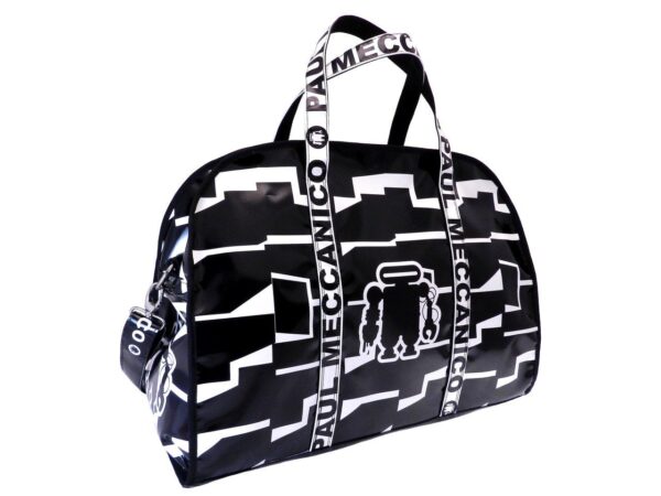 TRAVEL BAG OR SPORTS BAG BLACK AND WHITE COLOURS. RAID MODEL MADE OF LORRY TARPAULIN. - Unique Pieces Paul Meccanico