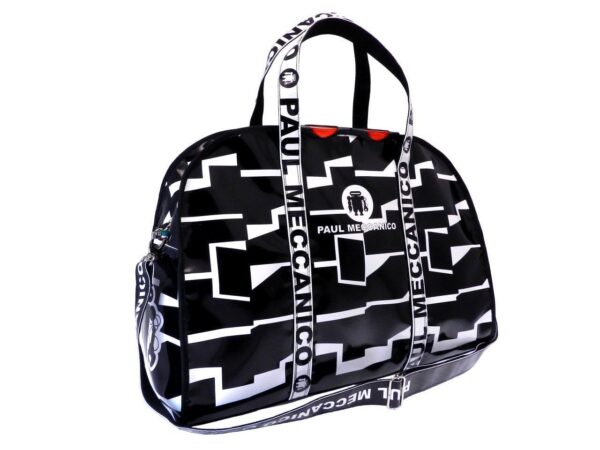 TRAVEL BAG OR SPORTS BAG BLACK AND WHITE COLOURS. RAID MODEL MADE OF LORRY TARPAULIN. - Unique Pieces Paul Meccanico