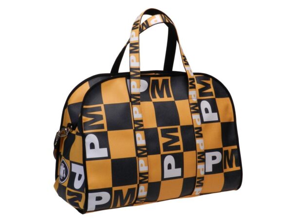 TRAVEL BAG OR SPORTS BAG YELLOW AND BLACK COLOURS GRAND PRIX FANTASY. RAID MODEL MADE OF CRUELTY FREE LEATHER. - Unique Pieces Paul Meccanico