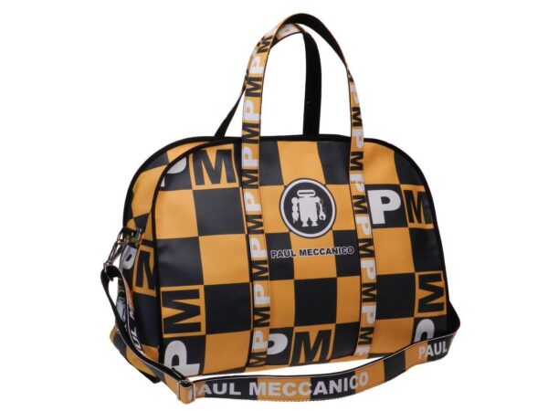 TRAVEL BAG OR SPORTS BAG YELLOW AND BLACK COLOURS GRAND PRIX FANTASY. RAID MODEL MADE OF CRUELTY FREE LEATHER. - Unique Pieces Paul Meccanico
