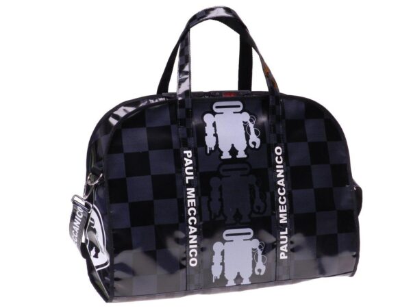 TRAVEL OR SPORTS BAG BLACK AND GREY CHESS PATTERN. RAID MODEL MADE OF LORRY TARPAULIN. - Unique Pieces Paul Meccanico