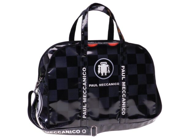 TRAVEL OR SPORTS BAG BLACK AND GREY CHESS PATTERN. RAID MODEL MADE OF LORRY TARPAULIN. - Unique Pieces Paul Meccanico