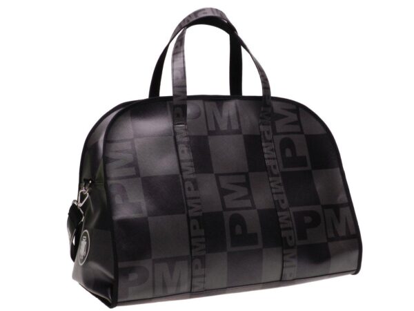 TRAVEL OR SPORTS BAG BLACK AND GREY COLOURS GEOMETRIC FANTASY. RAID MODEL MADE OF SOFT SYNTETHIC LEATHER. - Unique Pieces Paul Meccanico