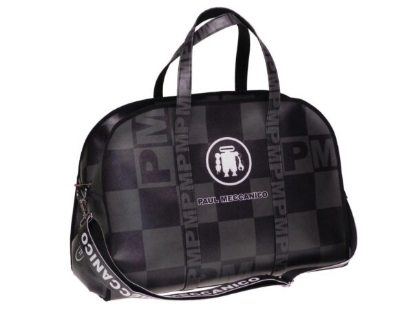 TRAVEL OR SPORTS BAG BLACK AND GREY COLOURS GEOMETRIC FANTASY. RAID MODEL MADE OF SOFT SYNTETHIC LEATHER. - Unique Pieces Paul Meccanico