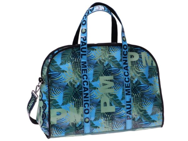 LARGE TRAVEL OR SPORTS BAG BLUE WITH PALM FANTASY. MODEL RAID MADE LORRY TARPAULIN. - Unique Pieces Paul Meccanico