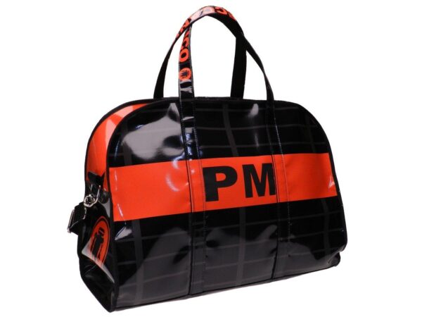 TRAVEL OR SPORTS BAG RED AND BLACK COLOURS. RAID MODEL MADE OF LORRY TARPAULIN. - Unique Pieces Paul Meccanico