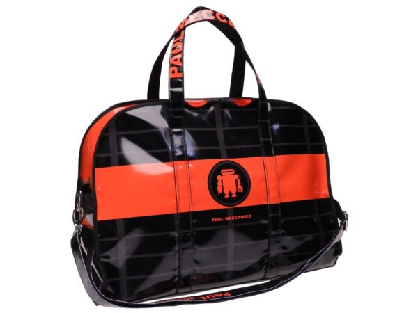 TRAVEL OR SPORTS BAG RED AND BLACK COLOURS. RAID MODEL MADE OF LORRY TARPAULIN. - Unique Pieces Paul Meccanico