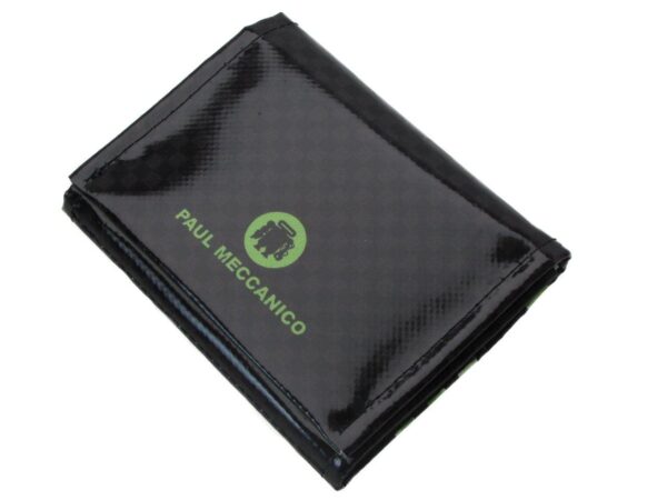 UNISEX WALLET BLACK, GREY AND GREEN COLOURS LETTERING FANTASY. MODEL TREK MADE OF LORRY TARPAULIN. - Limited Edition Paul Meccanico