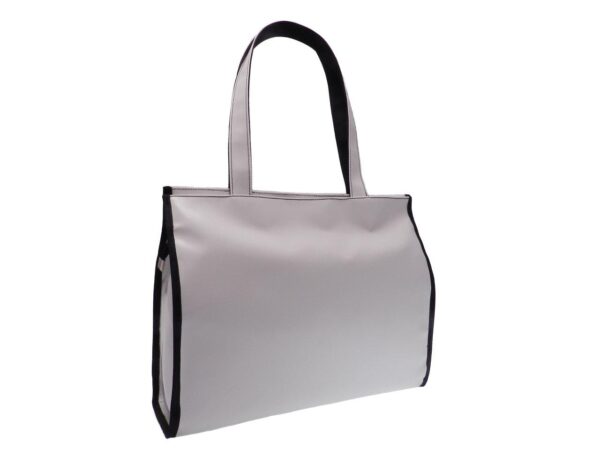 WHITE SHOPPER BAG WITH METALLIC LOGO PAUL MECCANICO. PEPE MODEL MADE OF LORRY TARPAULIN. - Unique Pieces Paul Meccanico
