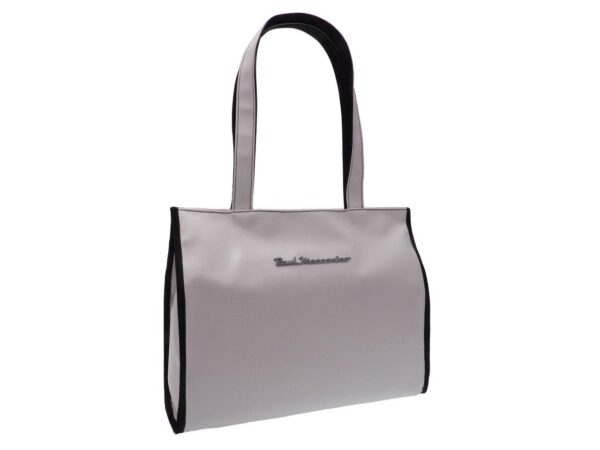 WHITE SHOPPER BAG WITH METALLIC LOGO PAUL MECCANICO. PEPE MODEL MADE OF LORRY TARPAULIN. - Unique Pieces Paul Meccanico