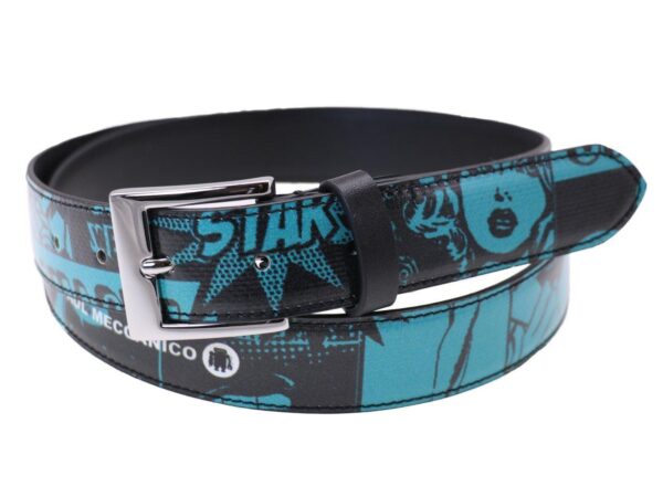 WOMAN'S BELT BLACK AND LIGHT BLUE CARTOON STYLE MADE OF LORRY TARPAULIN - Unique Pieces Paul Meccanico