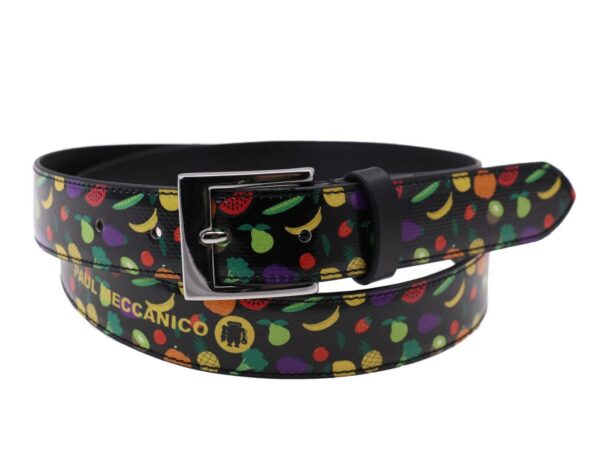 WOMAN'S BELT BLACK COLOUR "FRUITS" MADE OF LORRY TARPAULIN - Unique Pieces Paul Meccanico