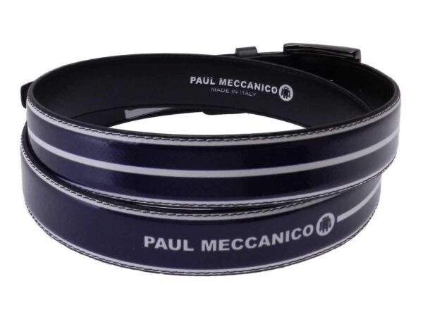 WOMAN'S BELT BLUE AND WHITE COLOURS MADE OF LORRY TARPAULIN. - Paul Meccanico