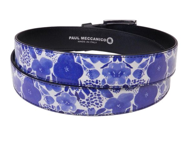 WOMAN'S BELT BLUE AND WHITE COLOURS MAJOLICA FANTASY MADE OF LORRY TARPAULIN - Paul Meccanico