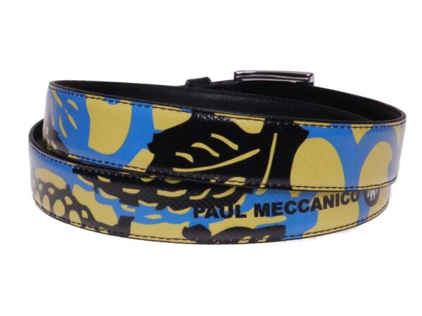 WOMAN'S BELT LIGHT BLUE, LIME AND BLACK COLOURS WITH ABSTRACT FANTASY MADE OF LORRY TARPAULIN. - Paul Meccanico