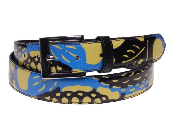 WOMAN'S BELT LIGHT BLUE, LIME AND BLACK COLOURS WITH ABSTRACT FANTASY MADE OF LORRY TARPAULIN. - Paul Meccanico