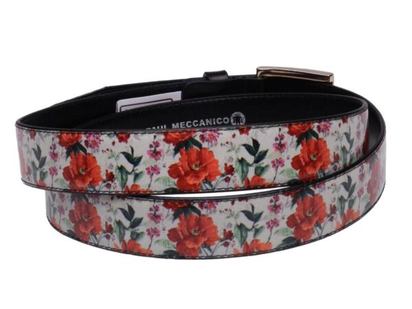 WOMAN'S BELT OFF WHITE COLOUR WITH FLORAL FANTASY. - Paul Meccanico
