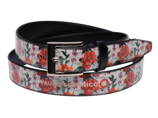 WOMAN'S BELT OFF WHITE COLOUR WITH FLORAL FANTASY. - Paul Meccanico
