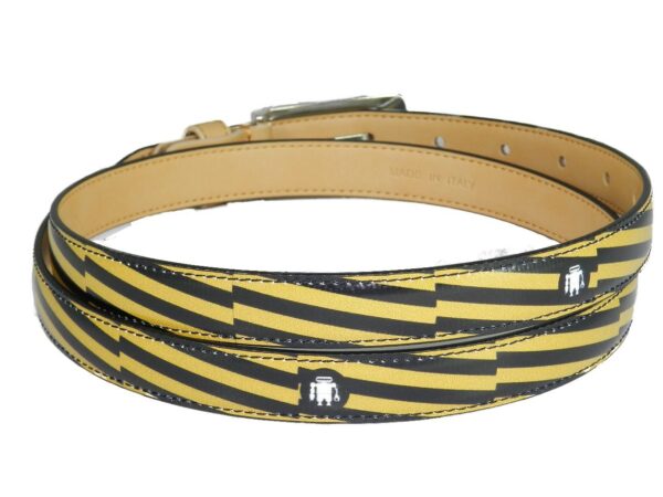 WOMAN'S BELT PAUL MECCANICO. BLACK AND OCHER COLOURS GEOMETRIC FANTASY. - Paul Meccanico