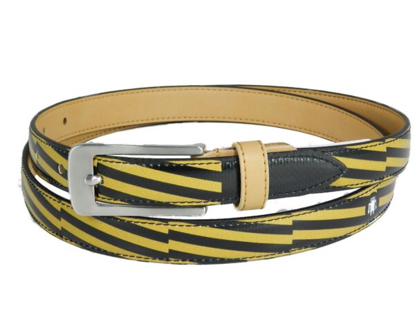 WOMAN'S BELT PAUL MECCANICO. BLACK AND OCHER COLOURS GEOMETRIC FANTASY. - Paul Meccanico