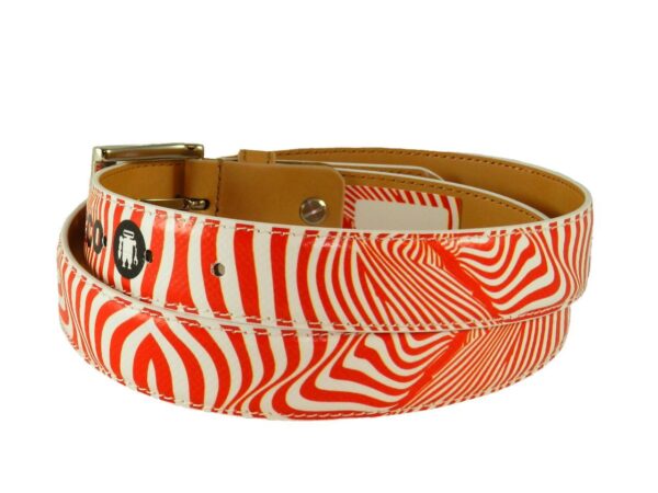 WOMAN'S BELT PAUL MECCANICO. COLOURS RED AND WHITE WITH OPTICAL FANTASY. - Paul Meccanico