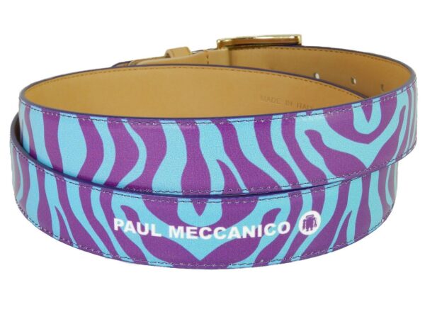 WOMAN'S BELT PAUL MECCANICO. LIGHT BLUE AND VIOLET COLORS WITH ZEBRA FANTASY. - Paul Meccanico