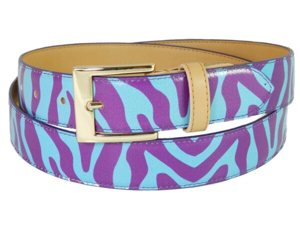 WOMAN'S BELT PAUL MECCANICO. LIGHT BLUE AND VIOLET COLORS WITH ZEBRA FANTASY. - Paul Meccanico