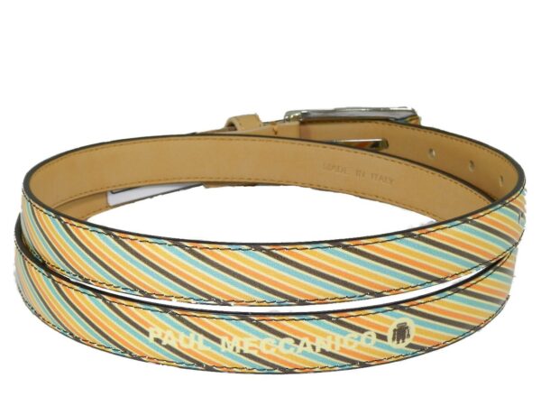WOMAN'S BELT PAUL MECCANICO. STRIPED FANTASY YELLOW, ORANGE, LIGHT BLUE AND BROWN COLOURS. - Paul Meccanico