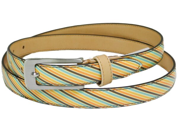 WOMAN'S BELT PAUL MECCANICO. STRIPED FANTASY YELLOW, ORANGE, LIGHT BLUE AND BROWN COLOURS. - Paul Meccanico