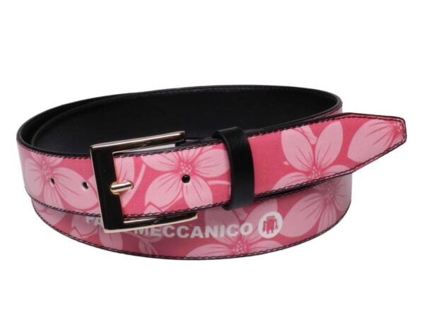 WOMAN'S BELT PINK COLOUR FLORAL FANTASY MADE OF LORRY TARPAULIN. - Unique Pieces Paul Meccanico