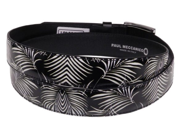 WOMAN'S BLACK AND WHITE BELT PAUL MECCANICO FANCY LEAVES MADE OF LORRY TARPAULIN - Paul Meccanico
