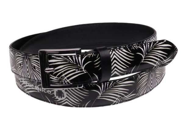 WOMAN'S BLACK AND WHITE BELT PAUL MECCANICO FANCY LEAVES MADE OF LORRY TARPAULIN - Paul Meccanico