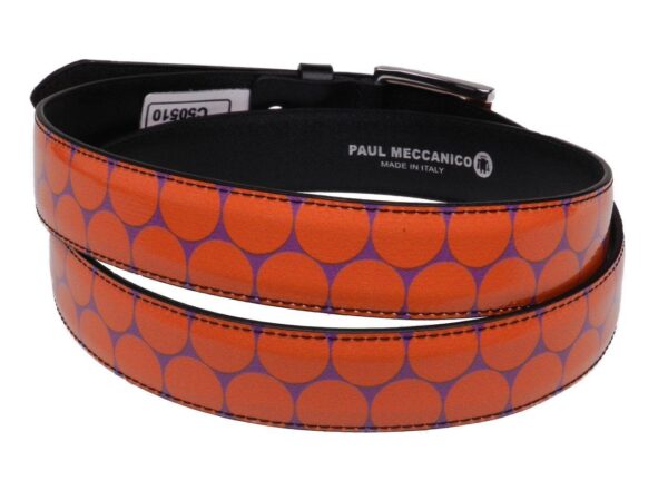 WOMAN'S VIOLET AND ORANGE BELT PAUL MECCANICO FANCY CIRCLES FANTASY MADE OF LORRY TARPAULIN - Paul Meccanico