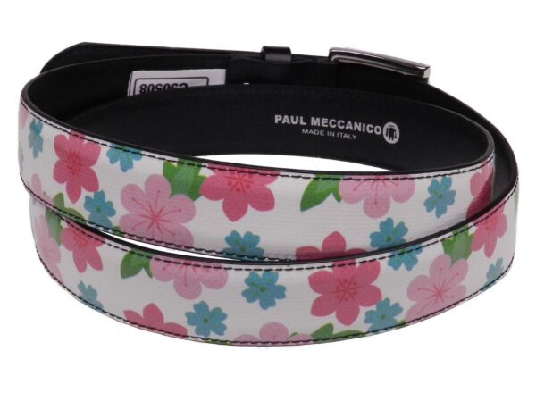 WOMAN'S WHITE BELT PAUL MECCANICO FLOREAL FANTASY MADE OF LORRY TARPAULIN - Paul Meccanico