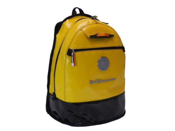 YELLOW AND BLACK BACKPACK WITH METALLIC LOGO. SUPER MODEL MADE OF LORRY TARPAULIN. - Limited Edition Paul Meccanico