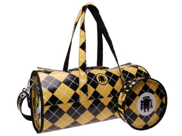 YELLOW AND BLACK GYM BAG RHOMBUSES FANTASY. ROLLING MODEL MADE OF LORRY TARPAULIN. - Unique Pieces Paul Meccanico